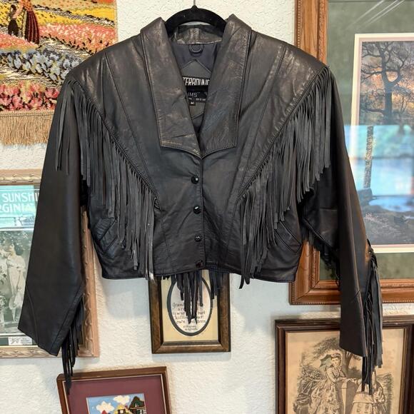 American Vintage Jackets & Blazers - Vintage 80s RARE Women’s Western Fringe Leather Designer Jacket Size Medium